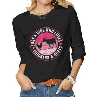 Just A Girl Who Loves Chickens And Goats Farmer Women Graphic Long Sleeve T-shirt - Thegiftio UK