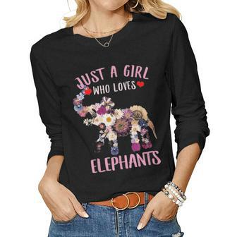 Just A Girl Who Loves Elephants Lover Dad Mom Boy Funny Women Graphic Long Sleeve T-shirt - Seseable