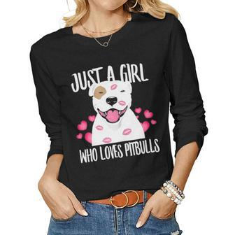 Just A Girl Who Loves Pitbulls Pitty Dog Puppy Dad Mom Women Graphic Long Sleeve T-shirt - Seseable