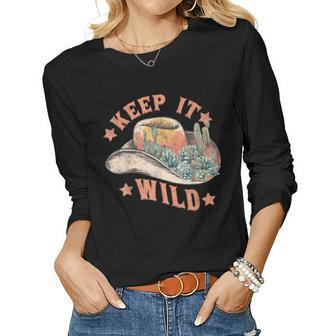 Keep-It-Wild Cowboy Hat Cactus Vintage Western Country Rodeo Women Graphic Long Sleeve T-shirt - Seseable