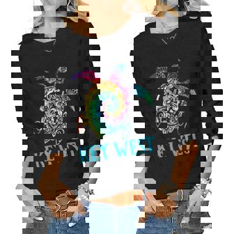 Key West Florida Sea Turtle Hibiscus Tie Dye Summer Women Long Sleeve T-shirt | Mazezy