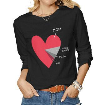 Kids Heart Mom Video Games Pizza Wifi Valentines Day Women Long Sleeve T-shirt | Mazezy
