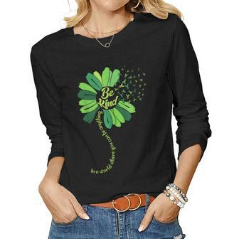 Be Kind Green Ribbon Sunflower Mental Health Awareness Women Long Sleeve T-shirt | Mazezy