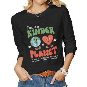 Be Kind Planet Save Earth Day Retro Groovy Environment Women Long Sleeve T-shirt | Mazezy DE