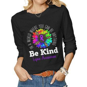 Be Kind Purple Ribbon Sunflower Lupus Awareness Women Long Sleeve T-shirt | Mazezy