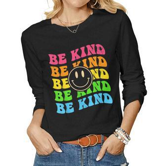 Be Kind Retro Happy Face Vintage Positivity Women Long Sleeve T-shirt | Mazezy