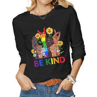 Be Kind Sign Language Hand Talking Lgbtq Gay Les Pride Asl Women Long Sleeve T-shirt | Mazezy DE