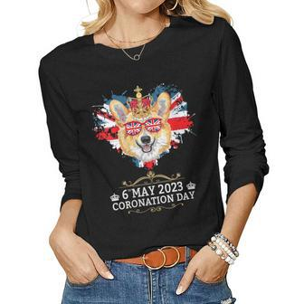Womens Kings Coronation 2023 Union Jack Kids & Coronation Corgi Women Long Sleeve T-shirt | Mazezy
