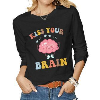 Kiss Your Brain Cute Teacher Appreciation Back To School Women Graphic Long Sleeve T-shirt - Thegiftio UK