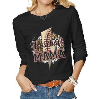 Leopard Baseball Mama Lightning Bolt Sport Mom Mothers Day Women Graphic Long Sleeve T-shirt - Thegiftio UK