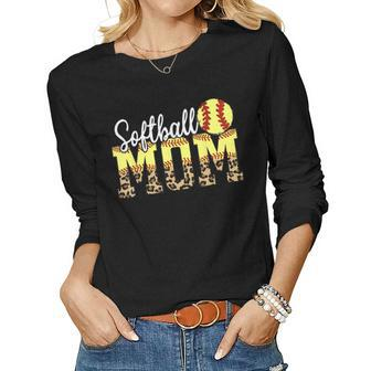 Leopard Baseball Softball Mom Life Game Day Mama Mothers Women Long Sleeve T-shirt | Mazezy
