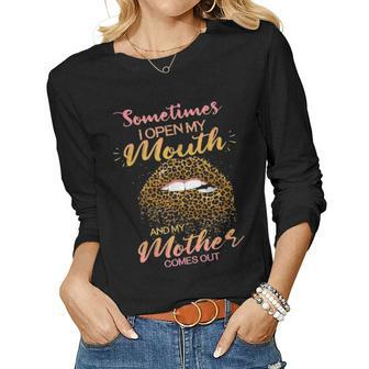 Leopard Plaid Sometimes I Open My Mouth My Mother Comes Out Women Graphic Long Sleeve T-shirt - Seseable