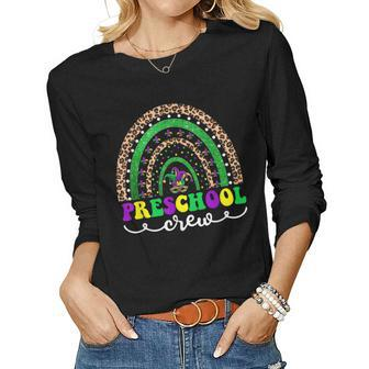 Leopard Rainbow Preschool Crew Teacher Funny Mardi Gras Women Graphic Long Sleeve T-shirt - Seseable