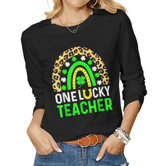 Leopard Shamrock One Lucky Teacher St Patricks Day 2023 Women Graphic Long Sleeve T-shirt - Seseable