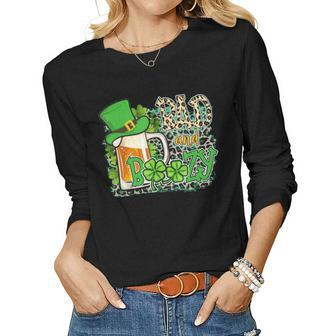 Leopard St Patricks Day Bad And Boozy Beer Drinking Irish Women Graphic Long Sleeve T-shirt - Seseable