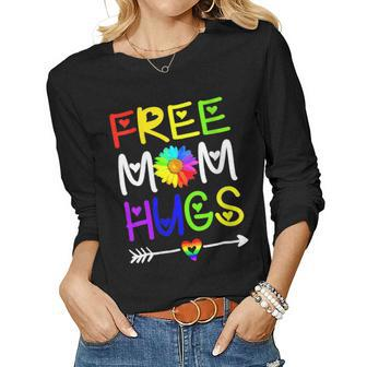 Womens Lgbt Pride Month Free Mom Hugs Daisy Rainbow Heart Women Long Sleeve T-shirt | Mazezy