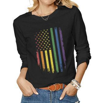 Lgbtq Pride Month Us American Rainbow Flag For Equal Rights Women Long Sleeve T-shirt | Mazezy