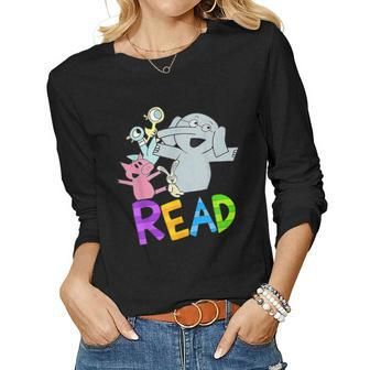 Library Teacher Read Book Club Piggie Elephant Pigeons Women Long Sleeve T-shirt | Mazezy