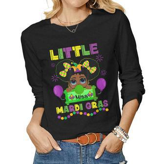 Little Miss Beads Mardi Gras Parade Cute Black Girl Princess V2 Women Graphic Long Sleeve T-shirt - Seseable