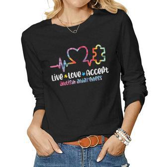Live Love Accept Autism Awareness Mom Dad Men Women Kids Women Long Sleeve T-shirt | Mazezy