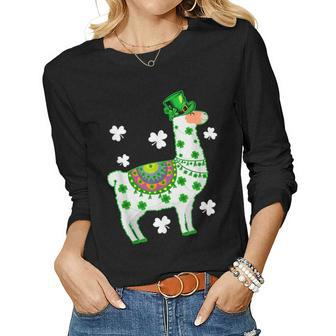 Llamas Lover Leprechaun Llama St Patricks Day Women Graphic Long Sleeve T-shirt - Seseable