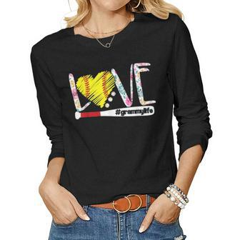 Love Grammy Life Softball Gift Mother Day Women Graphic Long Sleeve T-shirt - Seseable
