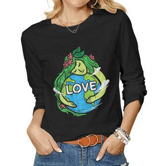 Love Mother Earth Planet Hug Nature Environment Earth Day Women Graphic Long Sleeve T-shirt - Thegiftio UK