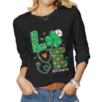 Love Pcu Nurse Life Leopard Shamrock St Patricks Day Women Graphic Long Sleeve T-shirt - Seseable