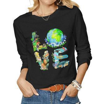 Womens Love World Earth Day 2023 Planet Environmental Animal Women Long Sleeve T-shirt | Mazezy CA