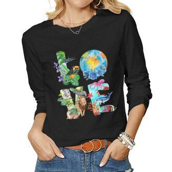 Womens Love World Earth Day Everyday Planet Environment Animal Women Long Sleeve T-shirt | Mazezy