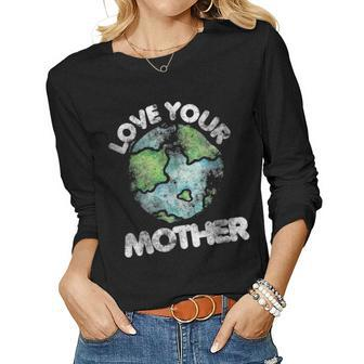 Love Your Mother Vintage Earth Day Women Graphic Long Sleeve T-shirt | Seseable UK