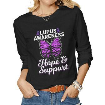 Lupus Awareness Shirt Butterfly Ribbon World Lupus Day Women Long Sleeve T-shirt | Mazezy