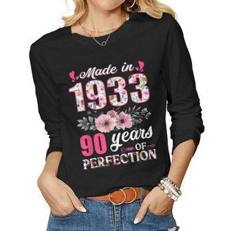 Made In 1933 Floral 90 Year Old 90Th Birthday Women Women Long Sleeve T-shirt | Mazezy