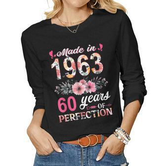 Made In 1963 Floral 60 Year Old 60Th Birthday Gifts Women Women Graphic Long Sleeve T-shirt - Seseable