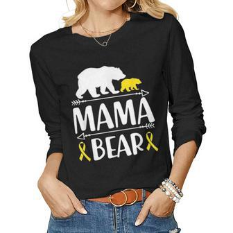 Mama Bear Childhood Cancer Awareness Gift Mom Of A Warrior Women Graphic Long Sleeve T-shirt - Seseable
