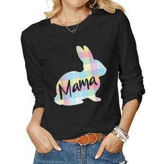 Mama Bunny Rabbit Pastel Plaid Mother Mommy Mom Easter Women Long Sleeve T-shirt | Mazezy