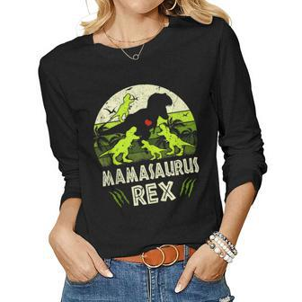 Mama Dinosaur T Rex Mamasaurus 4 Kids Matching Family Women Graphic Long Sleeve T-shirt - Seseable