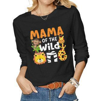 Mama Of The Wild One Zoo Theme Bday Safari Jungle Animals Women Long Sleeve T-shirt | Mazezy