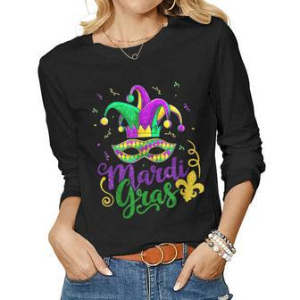 Mardi Gras 2023 - Womens Girls Mask Beads New Orleans Party Women Long Sleeve T-shirt | Mazezy