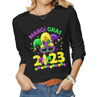 Mardi Gras 2023 - Womens Girls Mask Beads New Orleans Party Women Graphic Long Sleeve T-shirt - Seseable