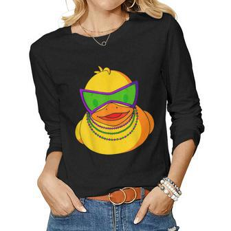 Mardi Gras Beads Rubber Duck Women Graphic Long Sleeve T-shirt - Seseable