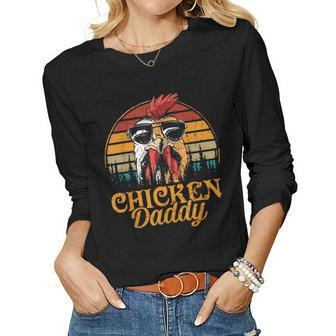 Mens Chicken Daddy Vintage Poultry Farmer Funny Fathers Day Mens Women Graphic Long Sleeve T-shirt - Seseable