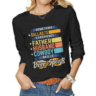 Mens Father Husband Cowboy Beer Sports Dallas Tx Dad Fathers Day Women Graphic Long Sleeve T-shirt - Thegiftio UK