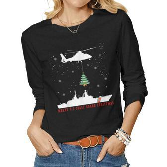 Merry Christmas Tree US Coast Guard Christmas Gifts Women Graphic Long Sleeve T-shirt - Seseable