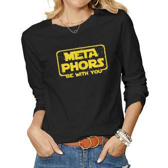 Metaphors Be With You Funny English Teacher Space Women Graphic Long Sleeve T-shirt - Seseable