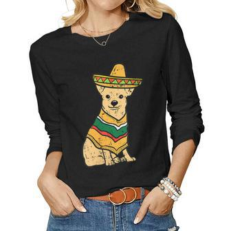 Womens Mexican Chihuahua Dog Sombrero Cinco De Mayo Fiesta Women Long Sleeve T-shirt | Mazezy