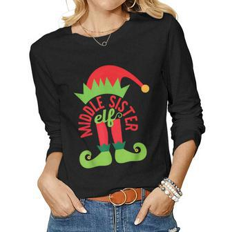 Middle Sister Elf Christmas Matching Family Pajama Women Long Sleeve T-shirt | Mazezy