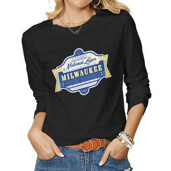 Milwaukee National Lager Beer Label Women Long Sleeve T-shirt | Mazezy