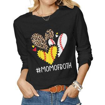 Mom Of Both Leopard Heart Softball Mom Baseball Women Long Sleeve T-shirt | Mazezy