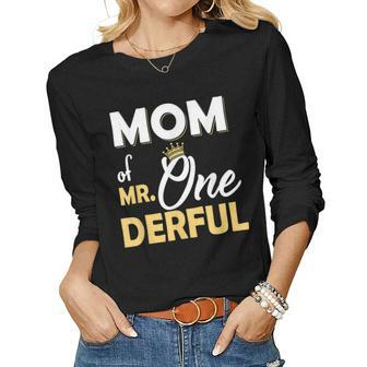 Mom Of Mr Onederful 1St Birthday One-Derful Matching Women Graphic Long Sleeve T-shirt - Seseable